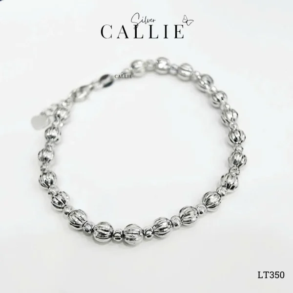 LT350 - Lắc Tay Bạc Callie Silver Xi Kim Bi Cắt Diamond Cut 3li - 5li Xen Kẽ