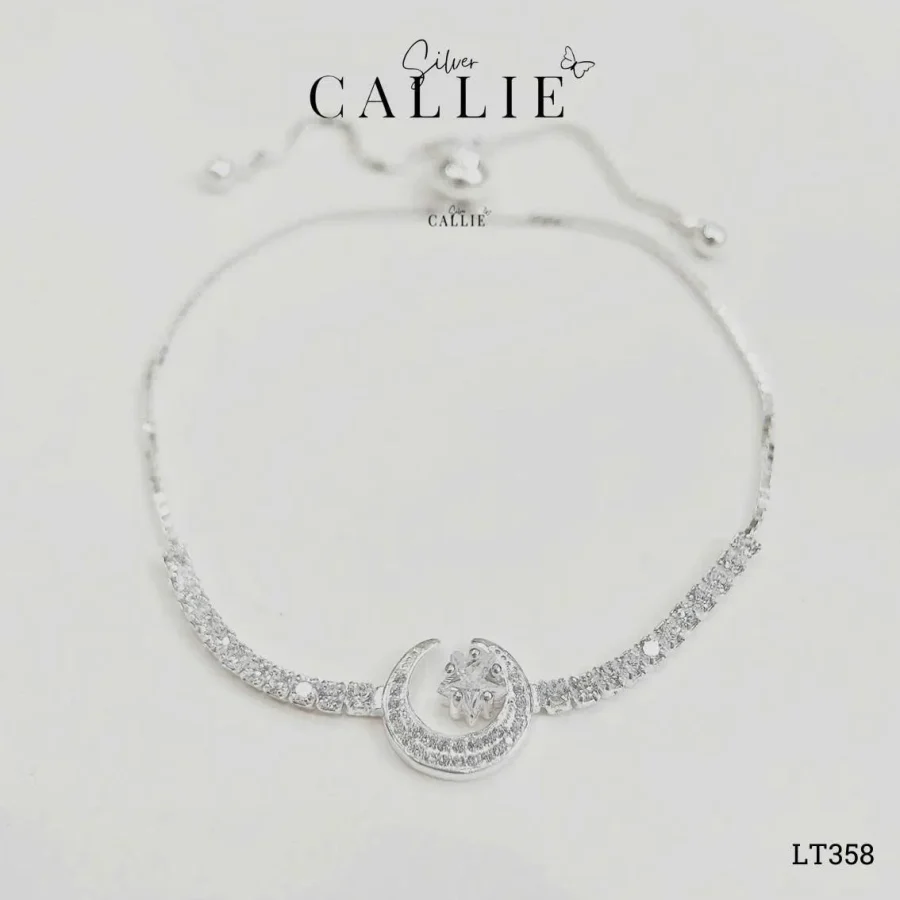 LT358 - Lắc Tay Bạc Callie Silver Trăng Sao Dây Rút