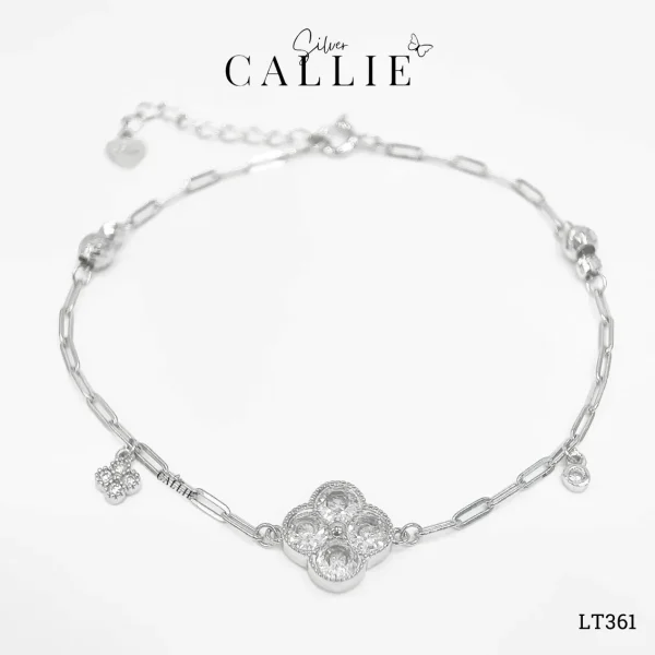 LT361 - Lắc tay bạc Callie Silver cỏ 4 lá xi kim
