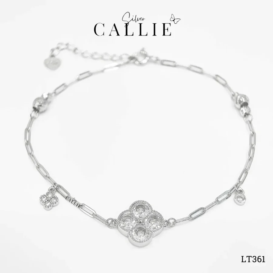 LT361 - Lắc tay bạc Callie Silver cỏ 4 lá xi kim