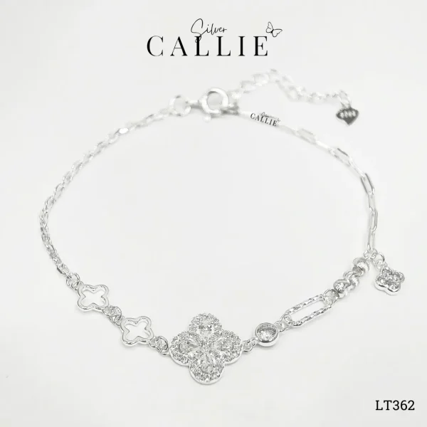 LT362 - Lắc tay bạc Callie Silver cỏ 4 lá và charm bi