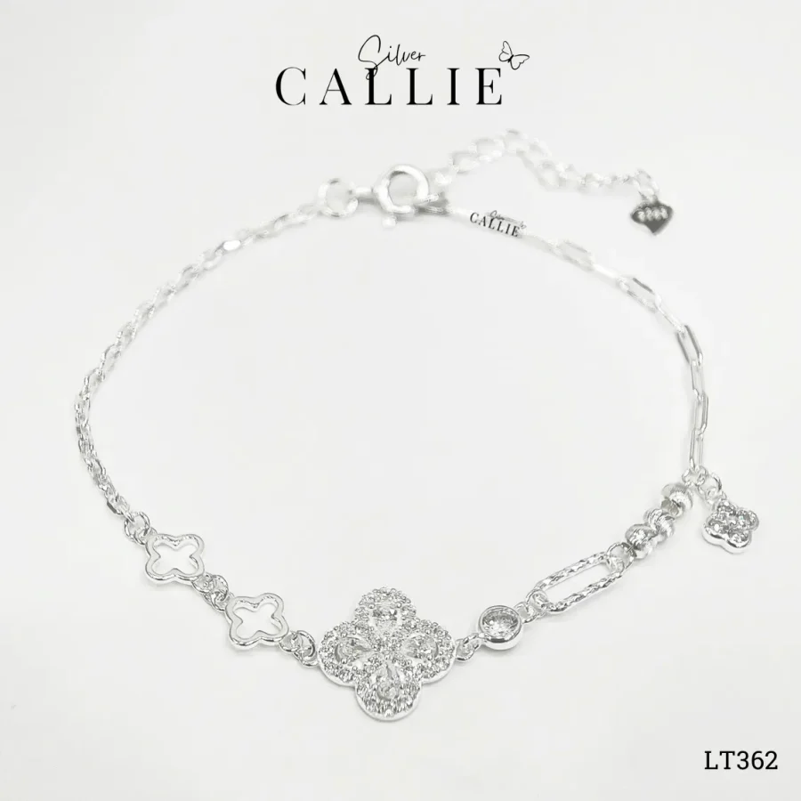 LT362 - Lắc tay bạc Callie Silver cỏ 4 lá và charm bi
