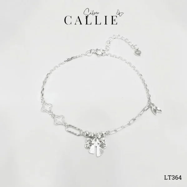 LT364 - Lắc tay bạc Callie Silver cỏ bốn lá & nơ