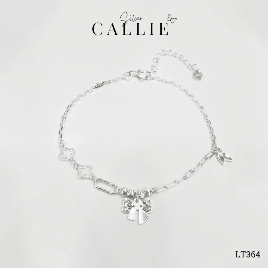 LT364 - Lắc tay bạc Callie Silver cỏ bốn lá & nơ