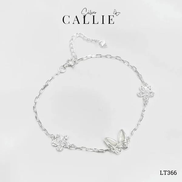LT366 - Lắc tay bạc Callie Silver bướm xà cừ hoa đá