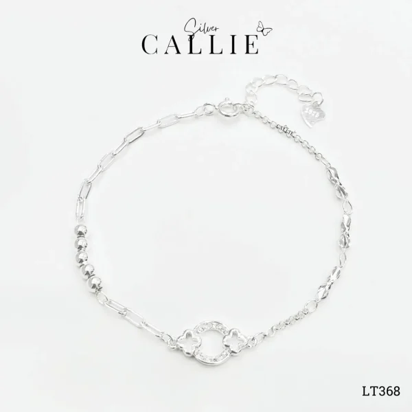 LT368 - Lắc tay bạc Callie Silver vòng tròn đá - cỏ 4 lá - bi bạc