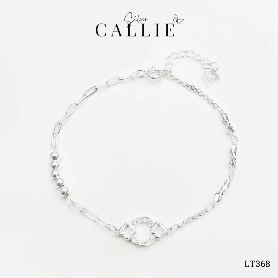 LT368 - Lắc tay bạc Callie Silver vòng tròn đá - cỏ 4 lá - bi bạc