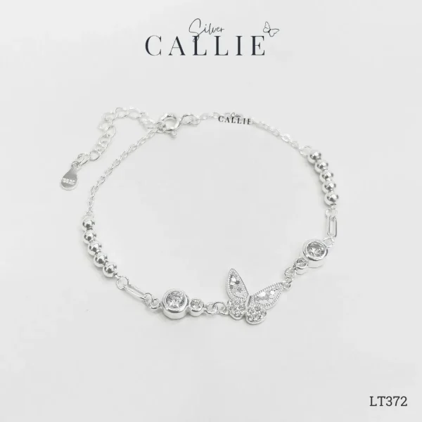 LT372 - Lắc Tay Bạc Callie Silver bươm bướm và charm đá 2 bên
