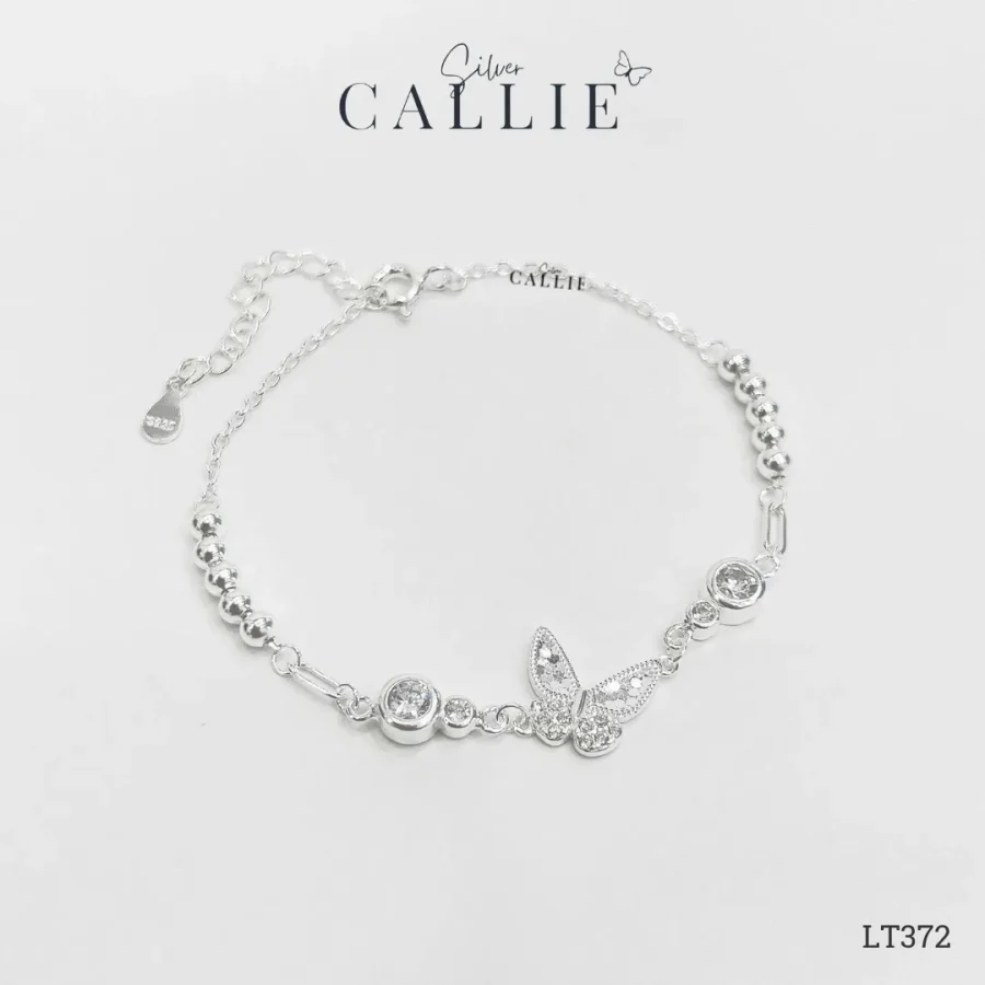 LT372 - Lắc Tay Bạc Callie Silver bươm bướm và charm đá 2 bên