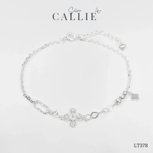 LT378 - Lắc Tay Bạc Callie Silver Cỏ 4 Lá Đính Đá
