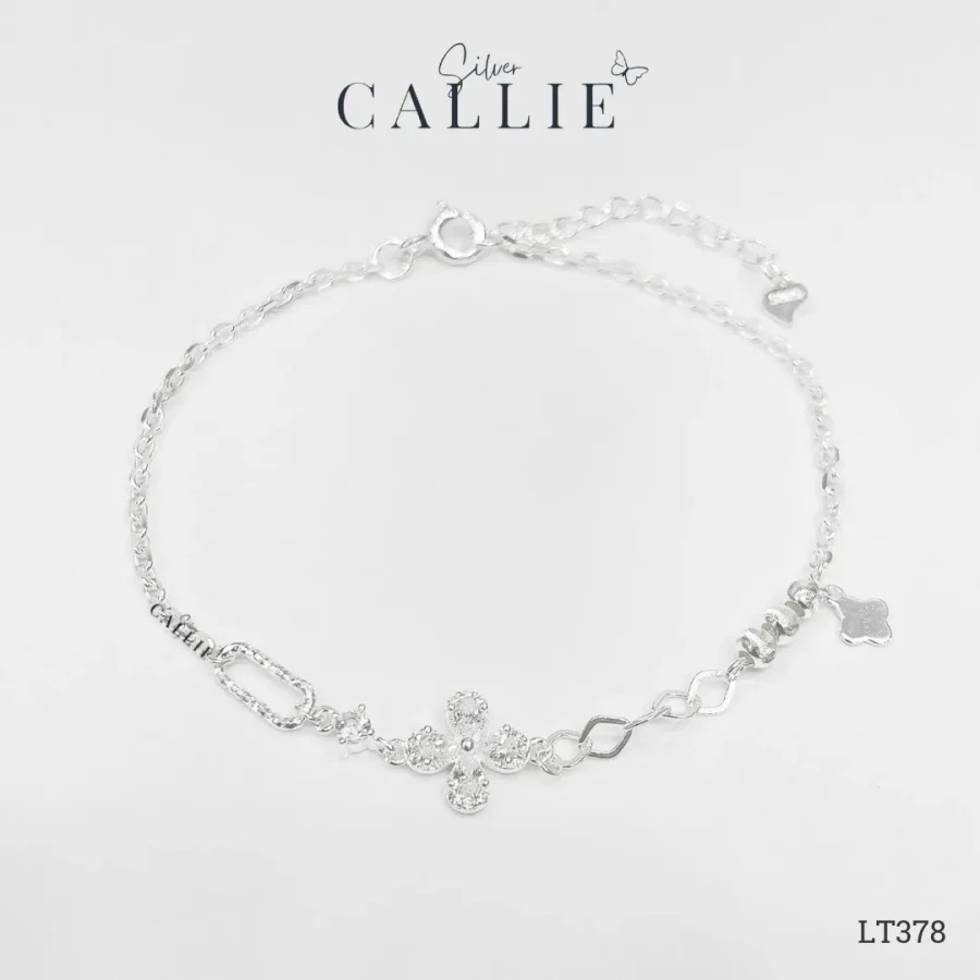 LT378 - Lắc Tay Bạc Callie Silver Cỏ 4 Lá Đính Đá