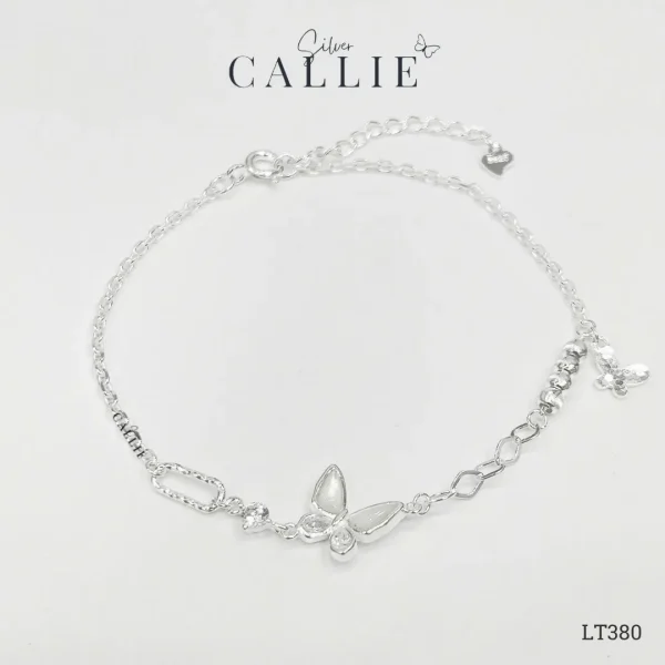 LT380 - Lắc Tay Bạc Callie Silver Bướm Xà Cừ Và Charm Bi
