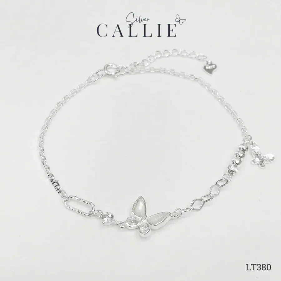 LT380 - Lắc Tay Bạc Callie Silver Bướm Xà Cừ Và Charm Bi