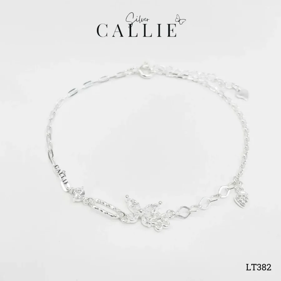 LT382 - Lắc tay bạc Callie Silver bướm và hoa