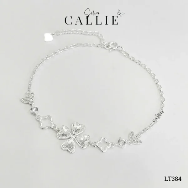 LT384 - Lắc tay bạc Callie Silver cỏ 4 lá tim móc máy