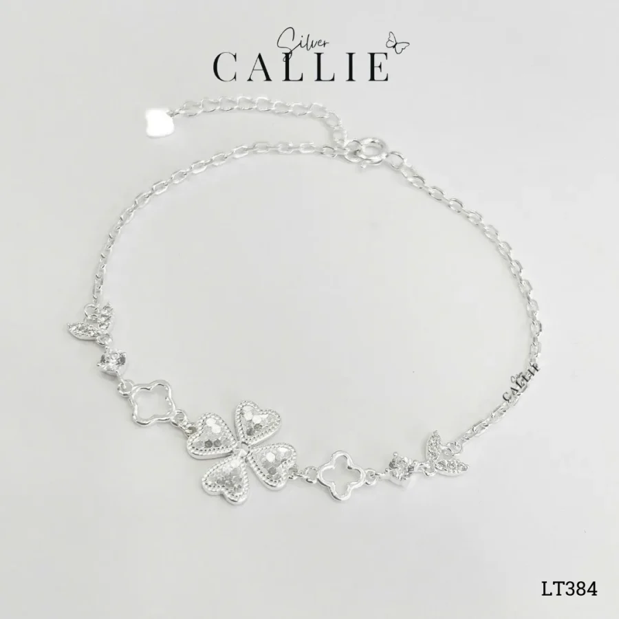 LT384 - Lắc tay bạc Callie Silver cỏ 4 lá tim móc máy