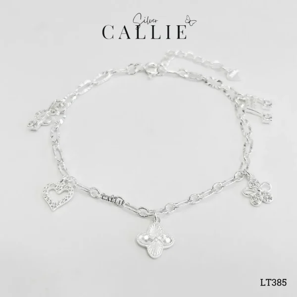 LT385 - Lắc tay bạc Callie Silver nhạc, hoa và tim