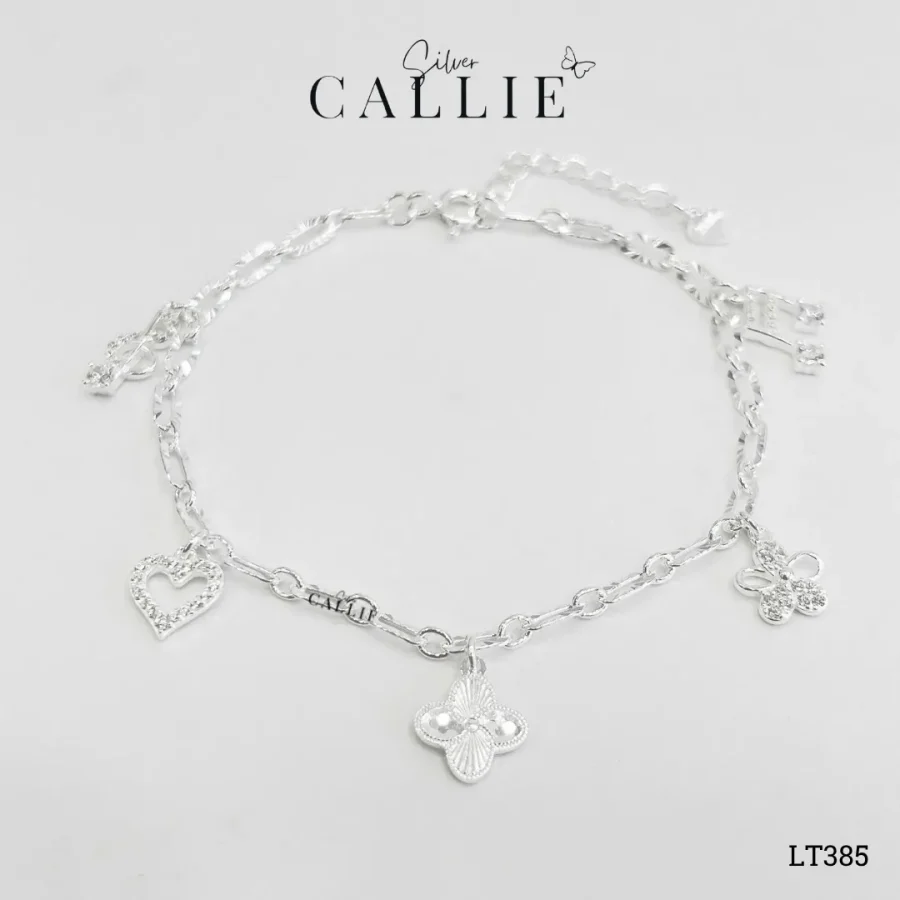 LT385 - Lắc tay bạc Callie Silver nhạc, hoa và tim