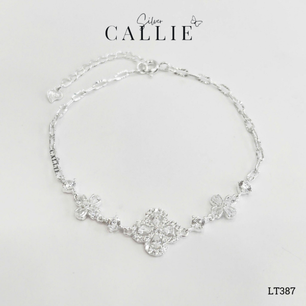 LT387 - Lắc tay bạc Callie Silver cỏ 4 lá đính đá giọt dây móc máy