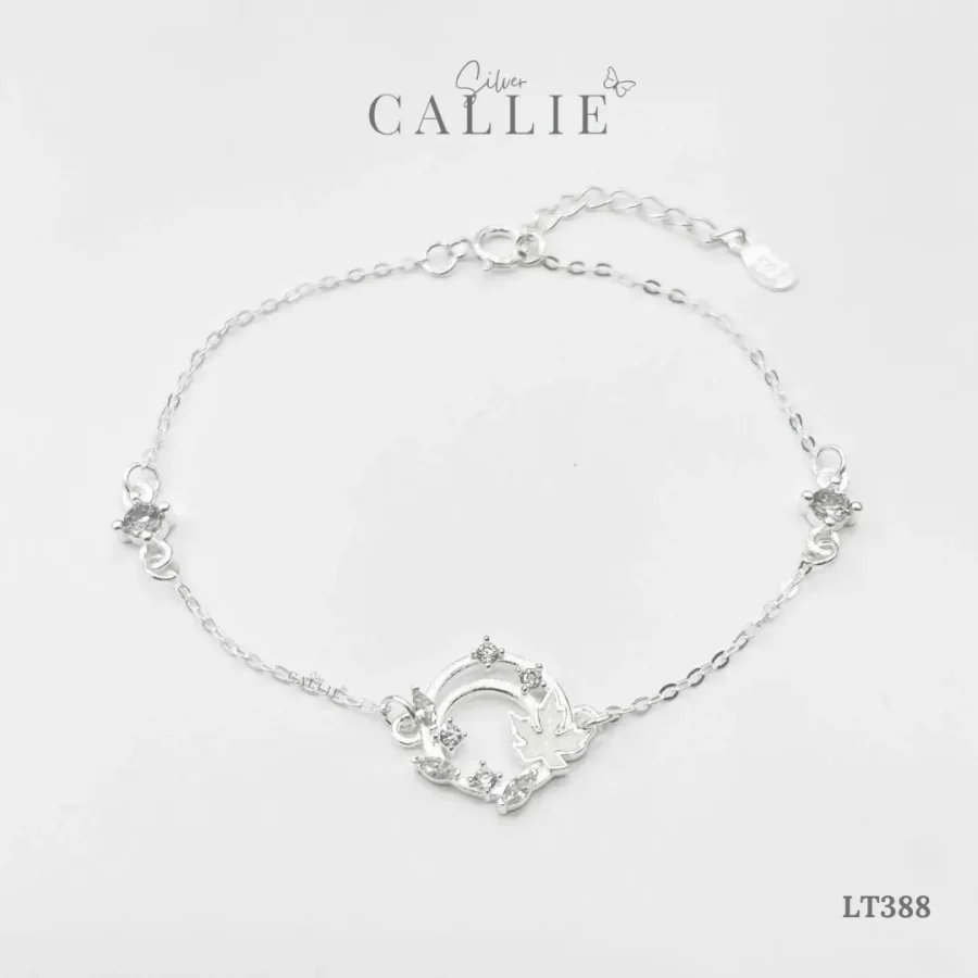 LT388 - Lắc tay bạc Callie Silver vòng tròn lá phong