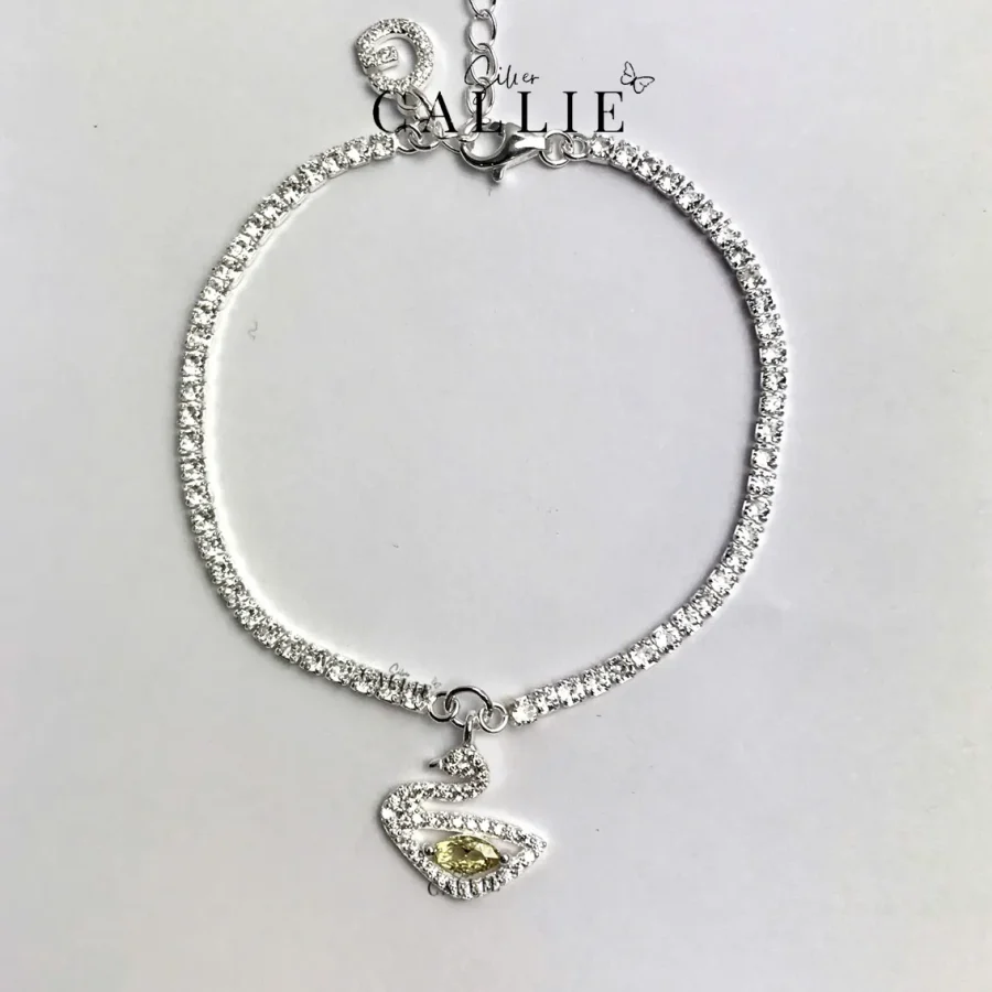 Lắc Tay Bạc Callie Silver Dây Đá Kèm Charm Thiên Nga