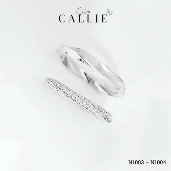 N1003 - N1004: Nhẫn Bạc Đôi Thiết Kế Callie Silver Xoắn Đính Đá