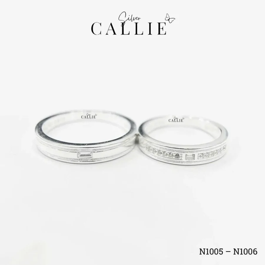 N1005 - N1006: Nhẫn bạc đôi Callie Silver viên chủ baguette