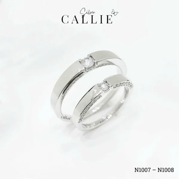 N1007 - N1008: Nhẫn bạc thiết kế Callie Silver 1 viên chủ cạnh đính đá