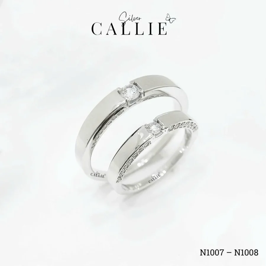 N1007 - N1008: Nhẫn bạc thiết kế Callie Silver 1 viên chủ cạnh đính đá