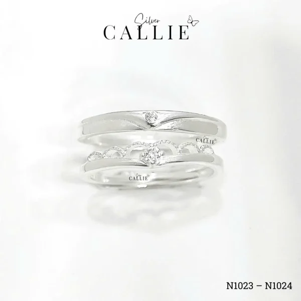N1023 - N1024: Nhẫn bạc đôi Callie Silver vương miện công chúa
