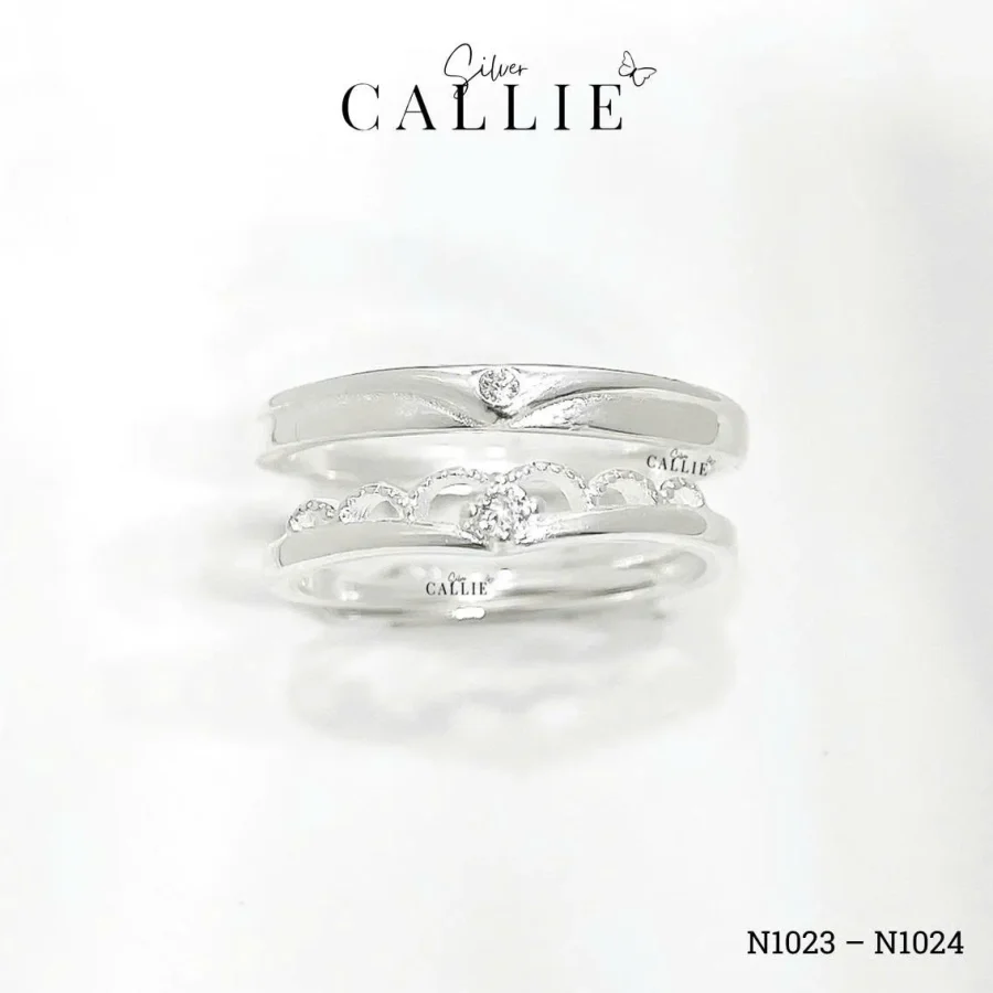 N1023 - N1024: Nhẫn bạc đôi Callie Silver vương miện công chúa