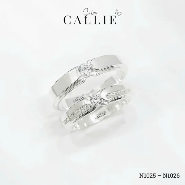 N1025 - N1026: Nhẫn bạc đôi Callie Silver 1 viên chủ