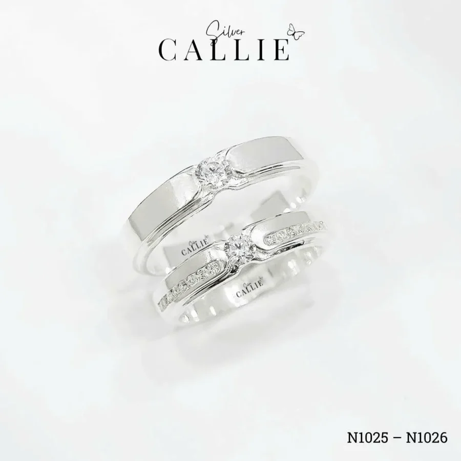 N1025 - N1026: Nhẫn bạc đôi Callie Silver 1 viên chủ