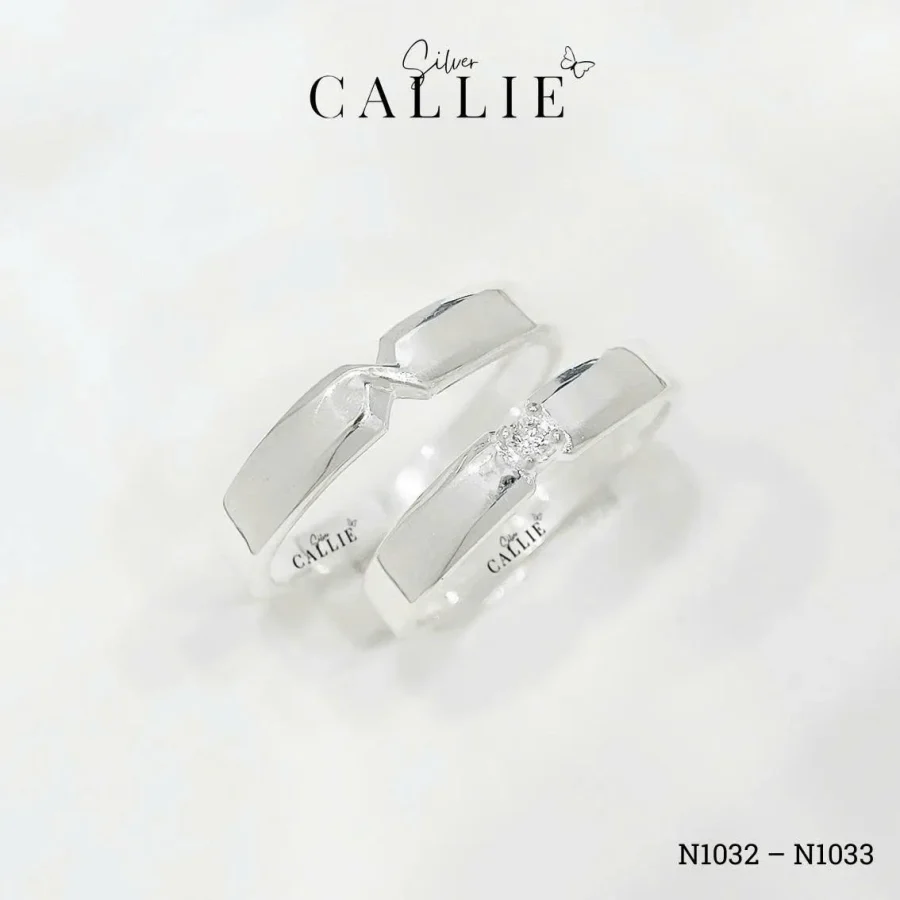 N1032 - N1033: Nhẫn bạc đôi Callie Silver đai giao nhau viên chủ