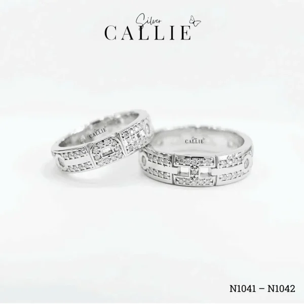 N1041 - N1042: Nhẫn Bạc Đôi Thiết Kế Callie Silver Chữ Cái Đính Đá
