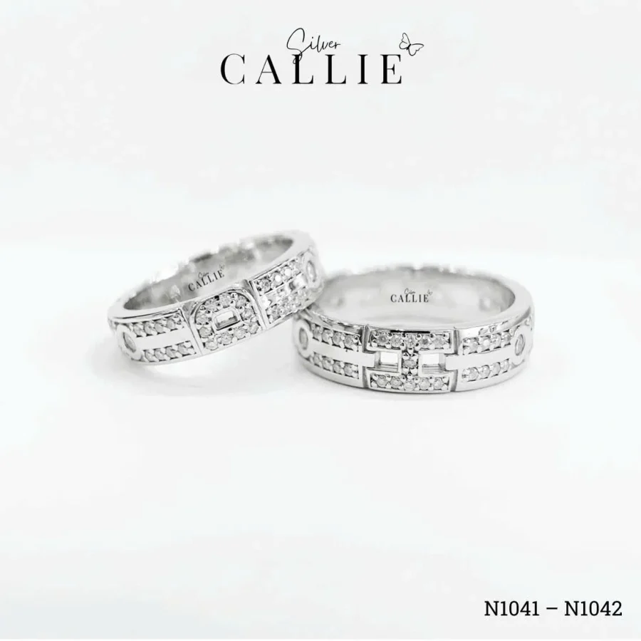 N1041 - N1042: Nhẫn Bạc Đôi Thiết Kế Callie Silver Chữ Cái Đính Đá