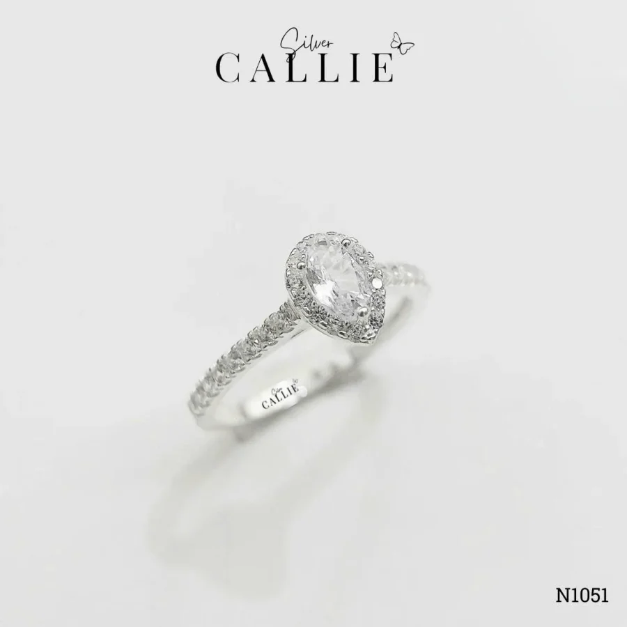 N1051 - Nhẫn Bạc Callie Silver Pear Halo