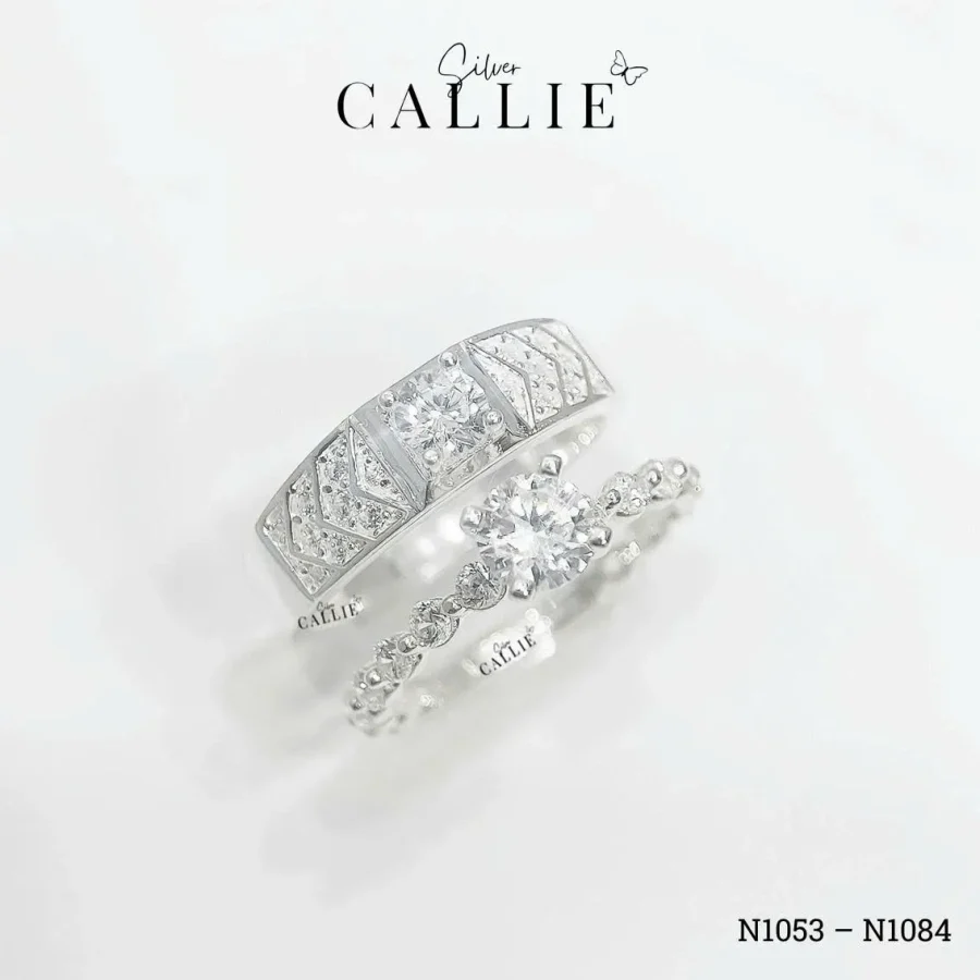 N1053 - N1084: Nhẫn Bạc Đôi Callie Silver Đính Đá