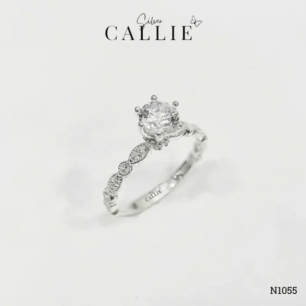 N1055 - Nhẫn Bạc Callie Silver Viên Chủ 5li5 Đai Marquise Và Tròn Xen Kẽ