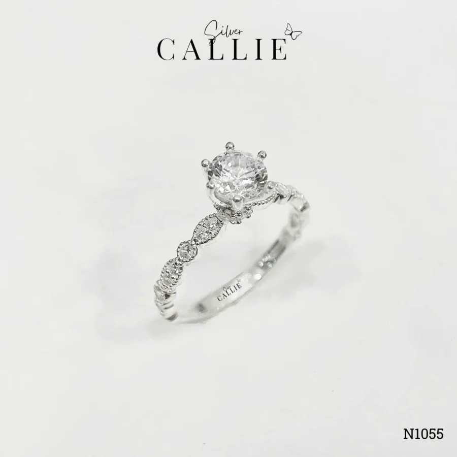N1055 - Nhẫn Bạc Callie Silver Viên Chủ 5li5 Đai Marquise Và Tròn Xen Kẽ