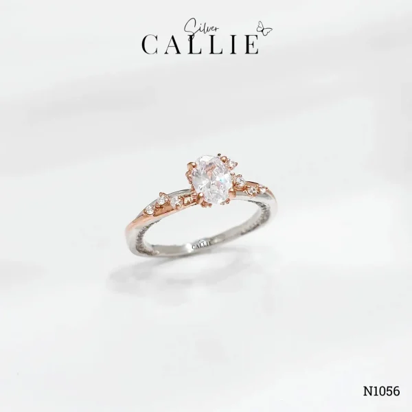 N1056 - Nhẫn Bạc Thiết Kế Callie Silver Viên Chủ Oval Đai Dây Xoắn