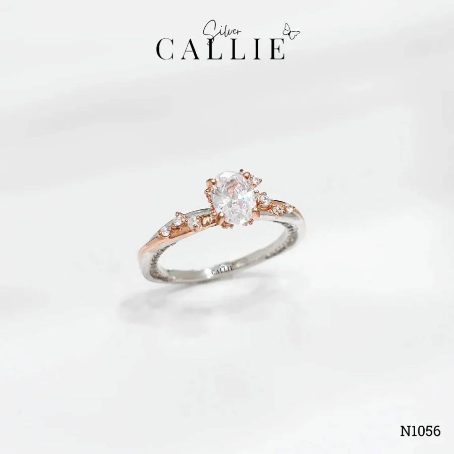 N1056 - Nhẫn Bạc Thiết Kế Callie Silver Viên Chủ Oval Đai Dây Xoắn