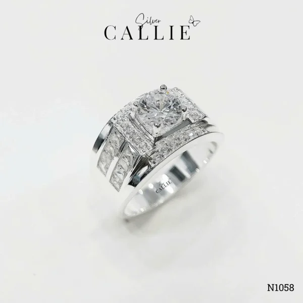 N1058 - Nhẫn Bạc Nam Callie Silver Square Top Xi Kim