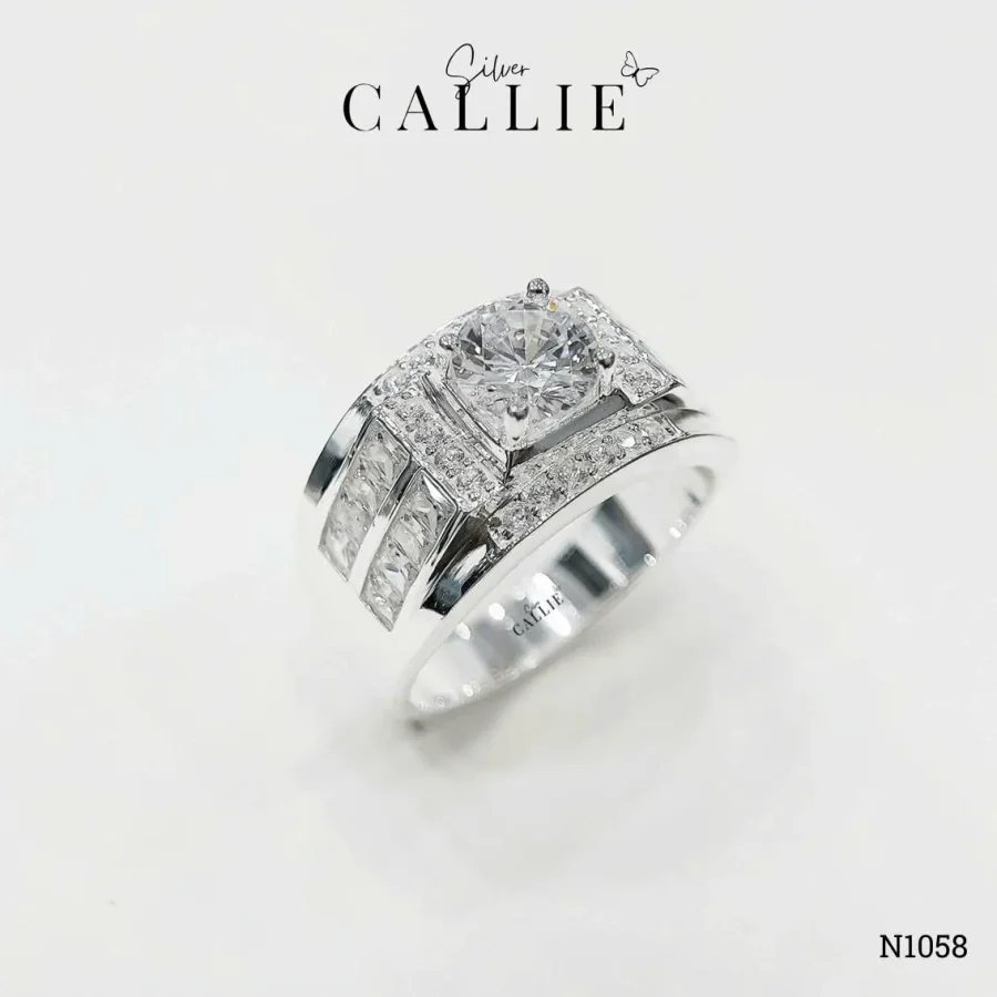 N1058 - Nhẫn Bạc Nam Callie Silver Square Top Xi Kim
