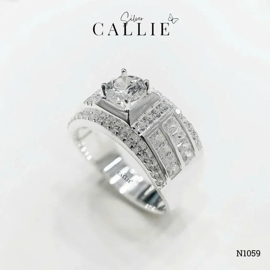 N1059 - Nhẫn Bạc Nam Callie Silver Square-Frame Round Center Xi Kim