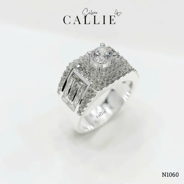 N1060 - Nhẫn Bạc Nam Callie Silver Round Center - Full Pave Top Xi Kim