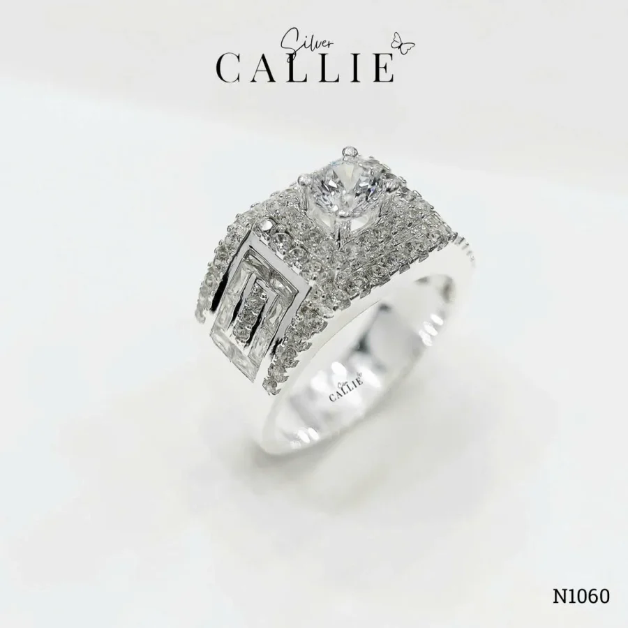 N1060 - Nhẫn Bạc Nam Callie Silver Round Center - Full Pave Top Xi Kim