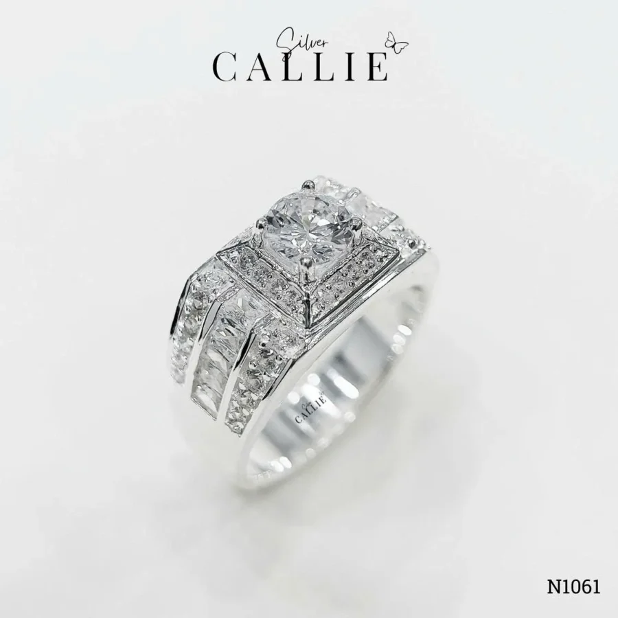 N1061 - Nhẫn Bạc Nam Callie Silver Pyramid Square-Base Xi Kim