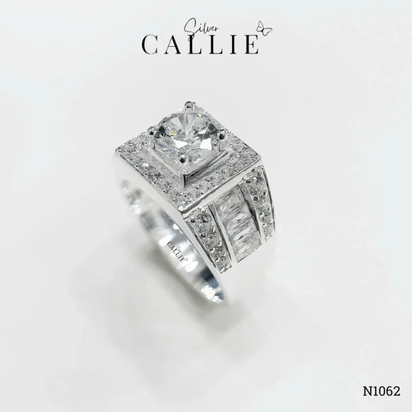 N1062 - Nhẫn Bạc Nam Callie Silver Square Illusion Round-Center Xi Kim