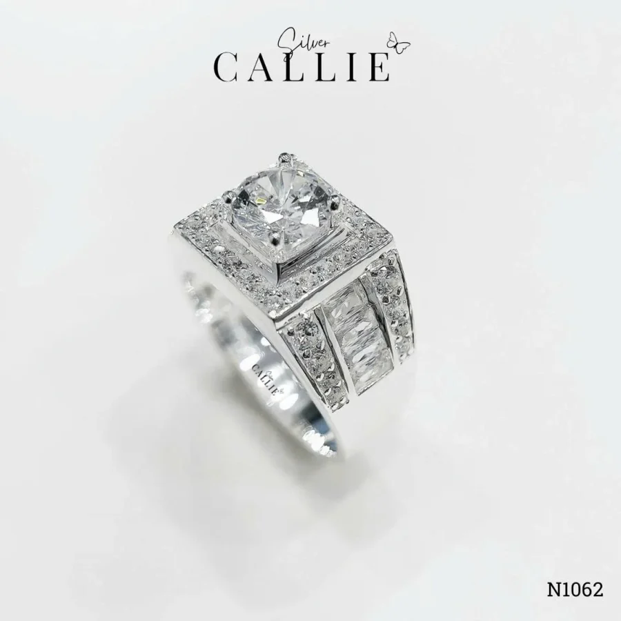 N1062 - Nhẫn Bạc Nam Callie Silver Square Illusion Round-Center Xi Kim